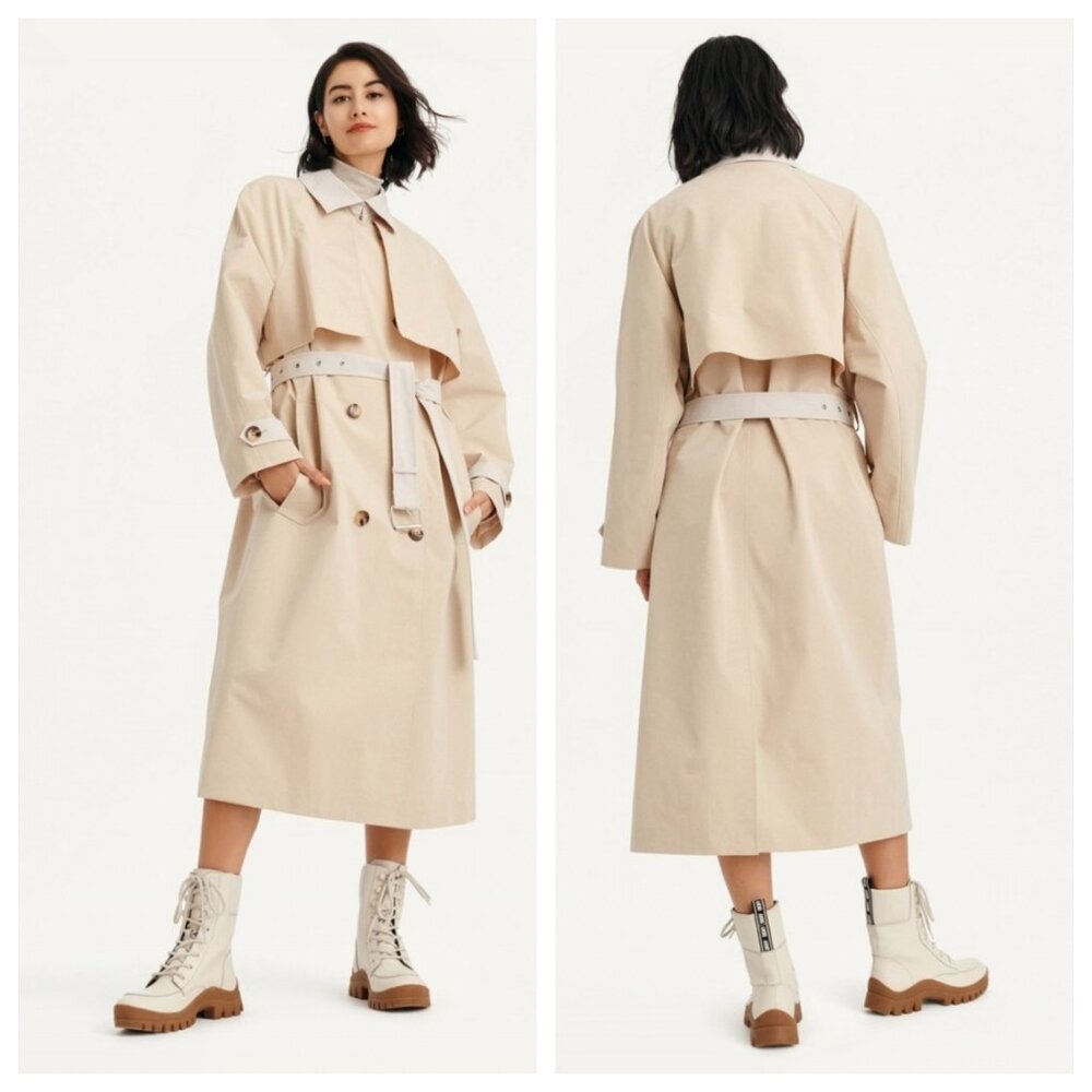 DKNY Classic Colorblock Crinkle Trench Coat